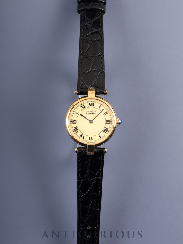 Cartier Must Vendôme VLC LM 590003 Quartz SV925 Leather Strap with Genuine GP Buckle Ivory Roman Dial Completely Serviced (Full Maintenance) at a Cartier Boutique