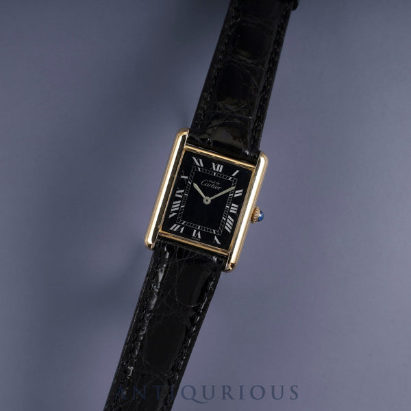 Cartier Must Tank LM Manual winding Cal.78-1 SV925 Leather Genuine buckle (GP) Black Roman dial Overhauled