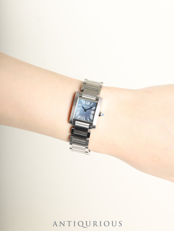 カルティエ タンクフランセーズ SM W51034Q3 / 2384 クォーツ Cal.057 SS SS ブルーシェル文字盤 オーバーホール済み