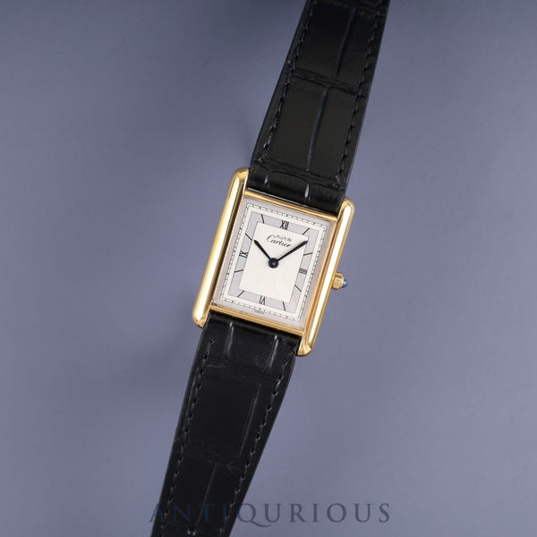 Cartier Must Tank LM 6 81006 Quartz Cal.81 SV925 Leather Genuine Buckle (GP) Silver Flying Roman Dial Overhauled
