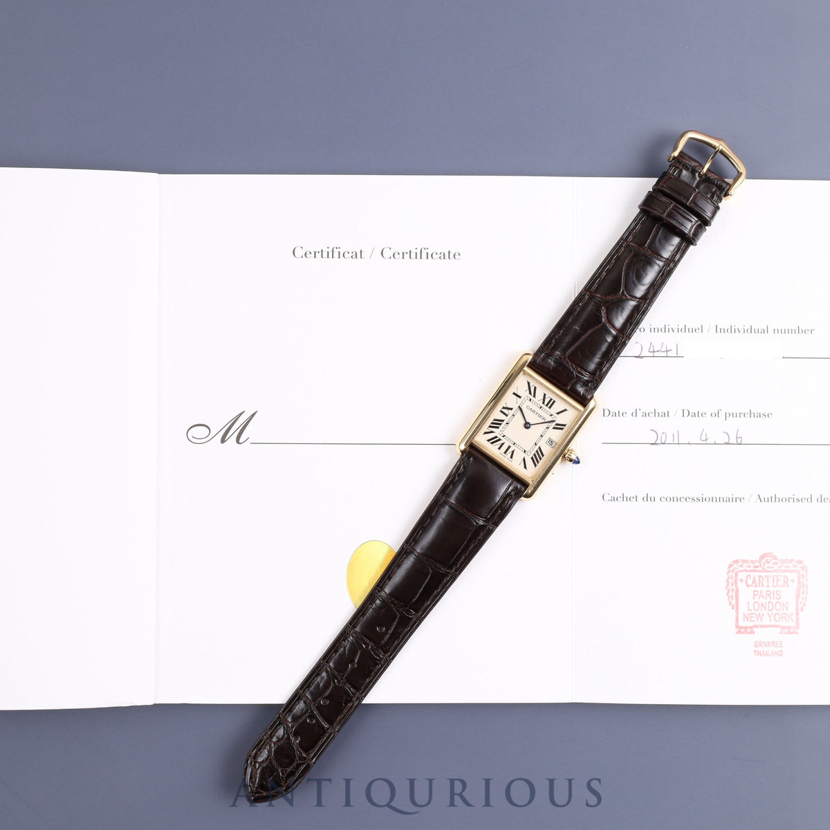 Cartier Tank Louis Cartier LM W1529756 / 2441 Quartz Cal.688 YG Genuine leather Genuine buckle (750) White Roman dial Warranty (2011) Overhauled