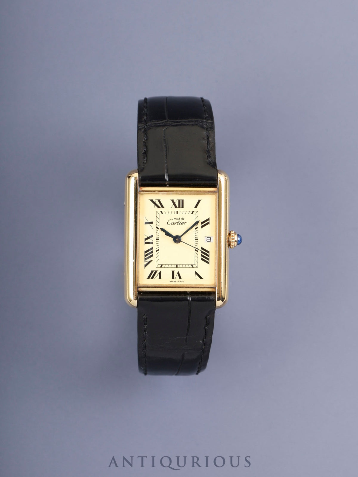 Cartier Must Tank GM (XL) W1017454 / 2413 Quartz Caliber 687 SV925 Leather Strap with Genuine D-Clasp (GP) Buckle Ivory Roman Dial Overhauled