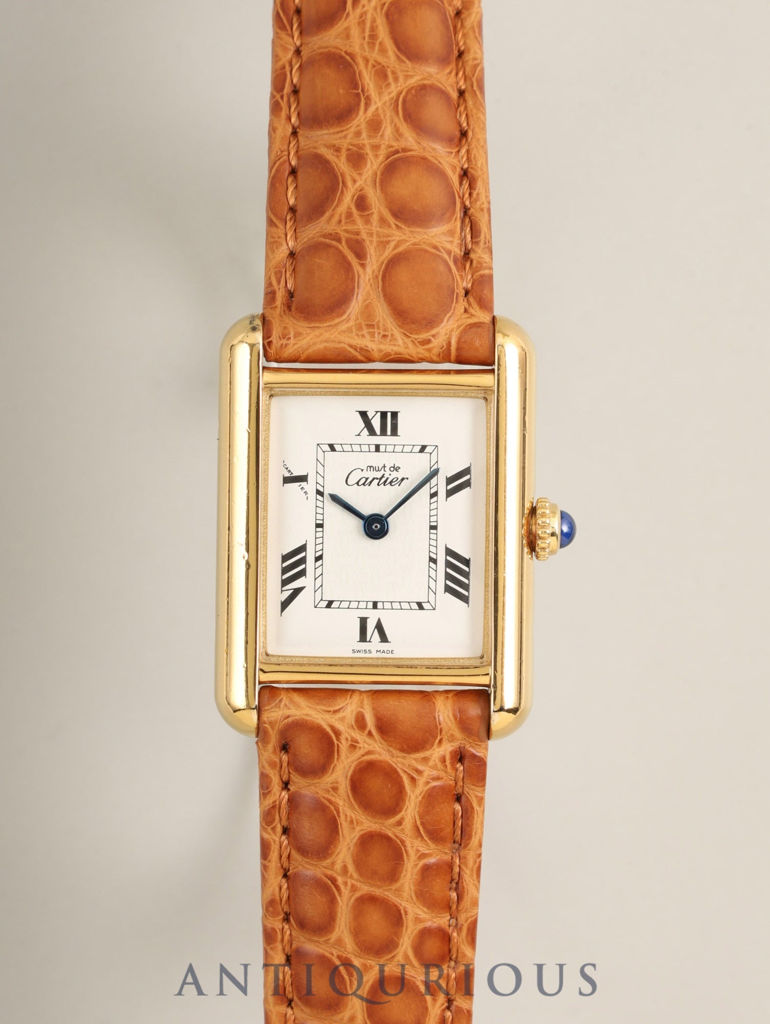 Cartier Must Tank MM W1013654 / 2415 Quartz Cal.057 SV925 Leather Genuine D-buckle (GP) White "Flying" Roman Dial (SWISS MADE marking) Overhauled
