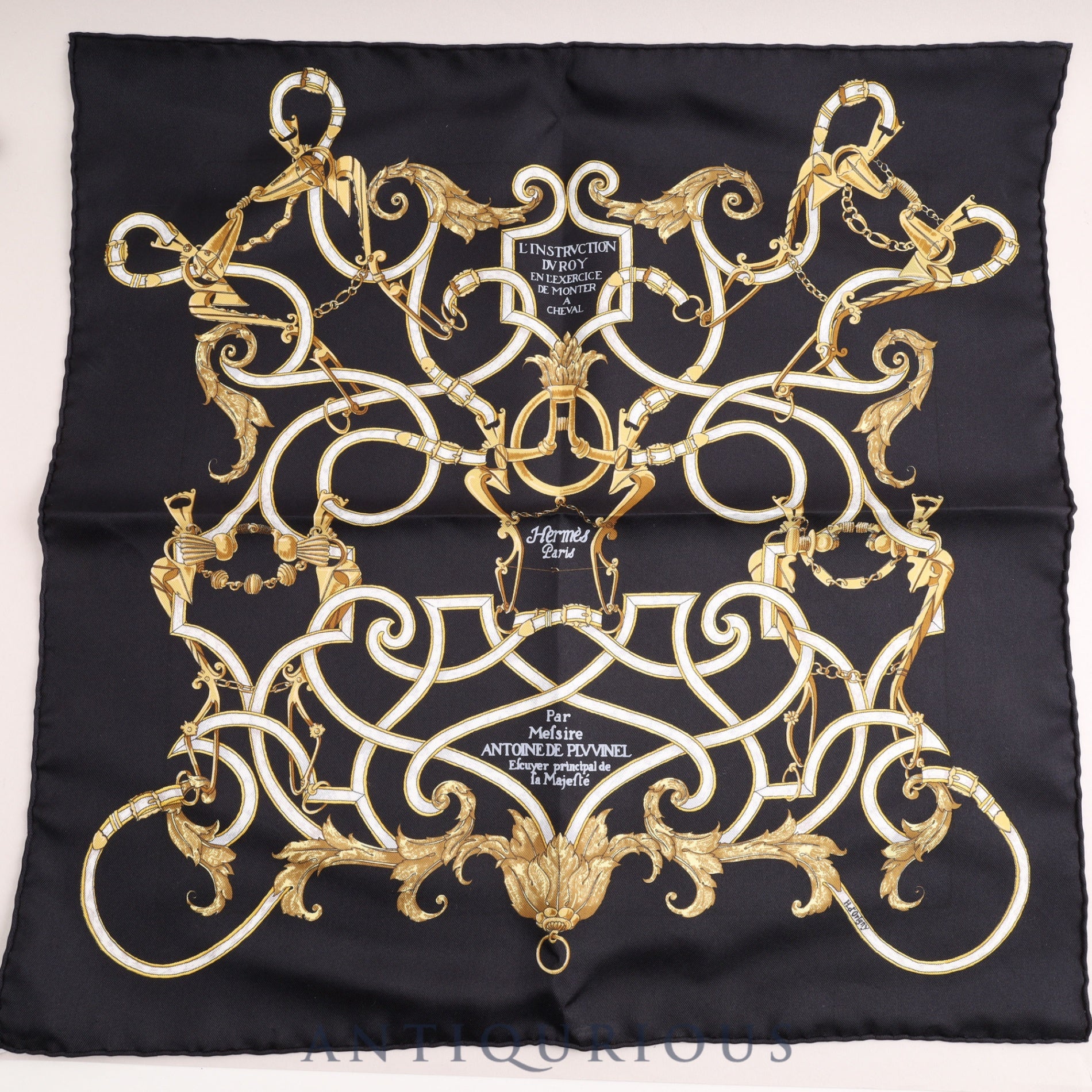 Hermes Scarf Carre 45 Par Mefsire ANTOINE DE PLVVINEL SILK100% Box