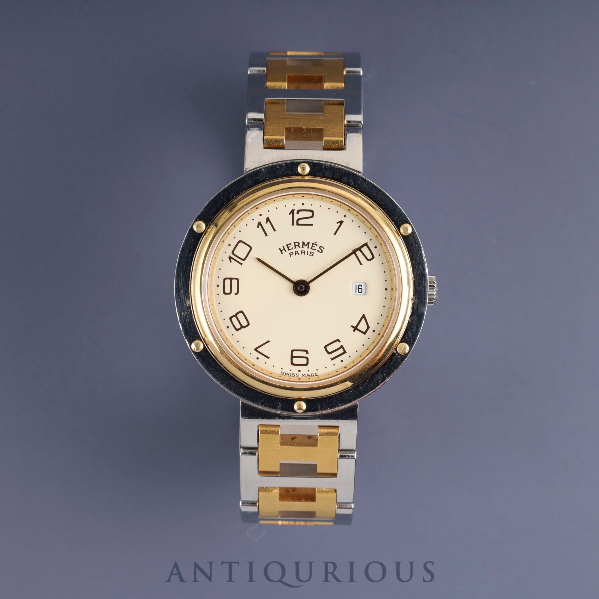 エルメス クリッパー 54.03 クォーツ SS/GP SS/GP アイボリー文字盤 タグ 保証書(無記名)オーバーホール済み