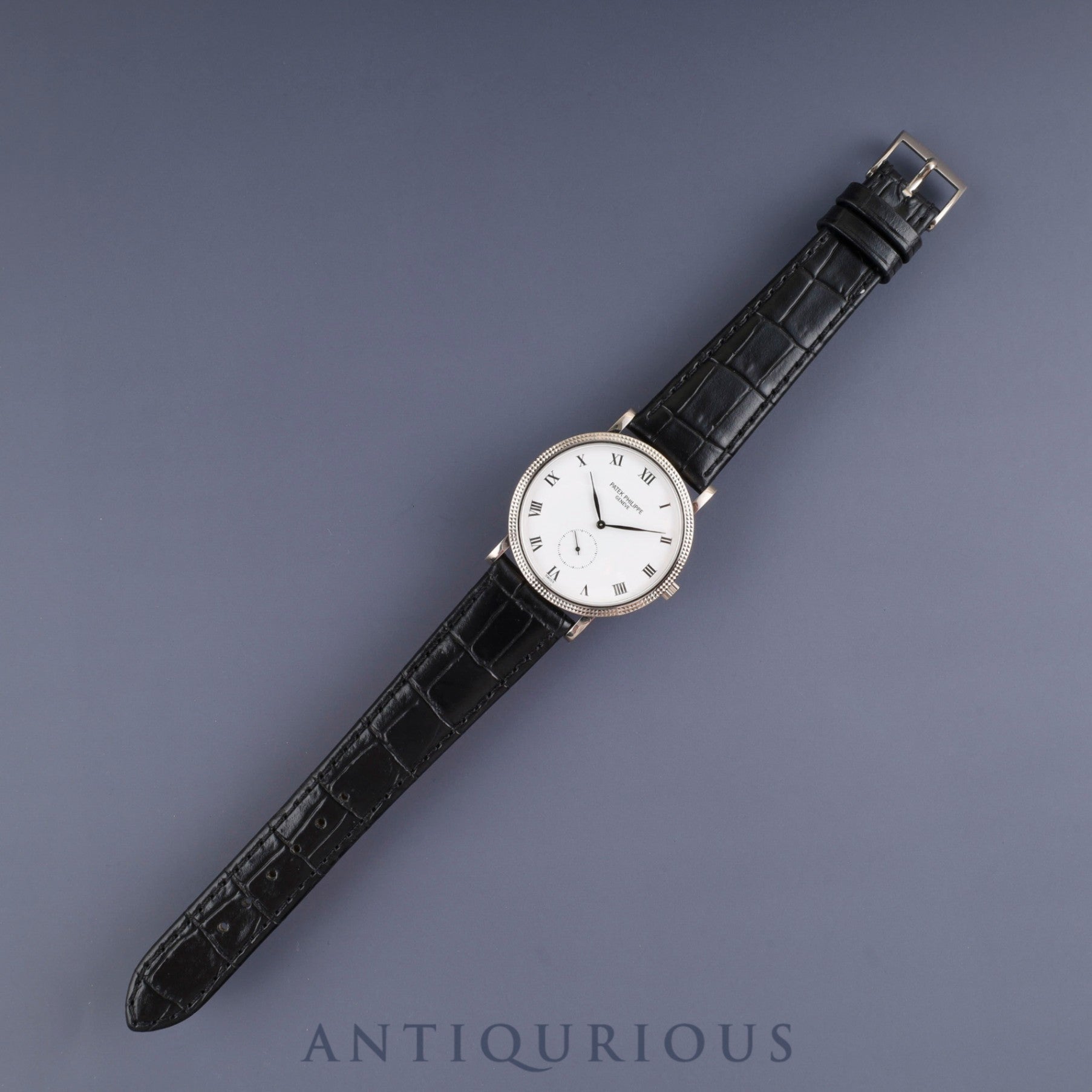 パテック・フィリップ カラトラバ 3919G-001 手巻き Cal.215 750 革 純正尾錠(750) ホワイトローマン文字盤 箱 ケース(劣化) アーカイヴ(2017年発行/1992年購入品)修理明細(個人名記載あり)純正ベルト付き(使用感あり) オーバーホール済み