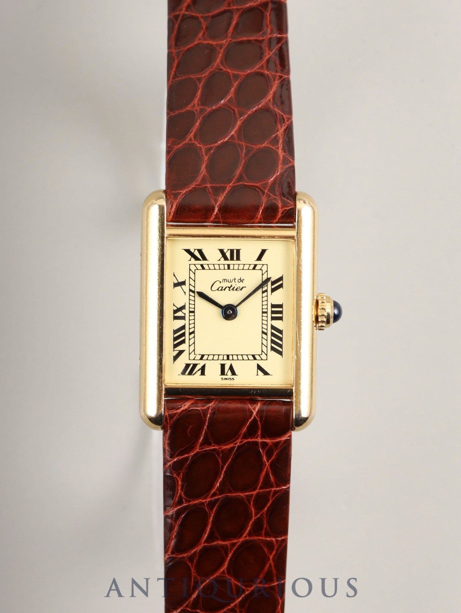 カルティエ マストタンク SM 5057001 クォーツ Cal.057 SV925 革 純正尾錠(GP)アイボリーローマン文字盤(SWISS表記) オーバーホール済み