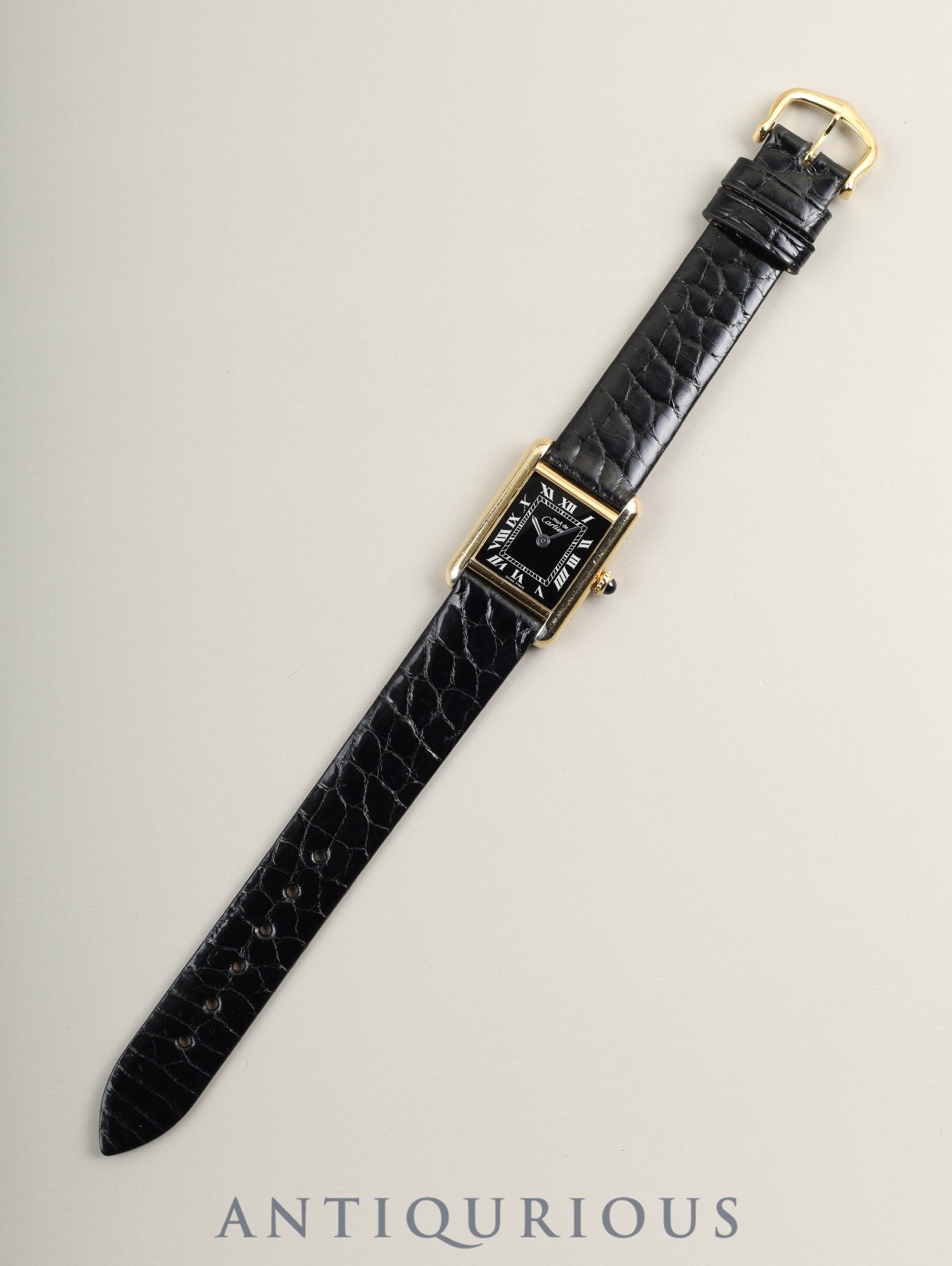 カルティエ マストタンク SM 手巻き SV925 革 純正ピンバックル(GP) ブラックローマン文字盤(SWISS MADE表記)国際永久保証書(1984年) オーバーホール済み