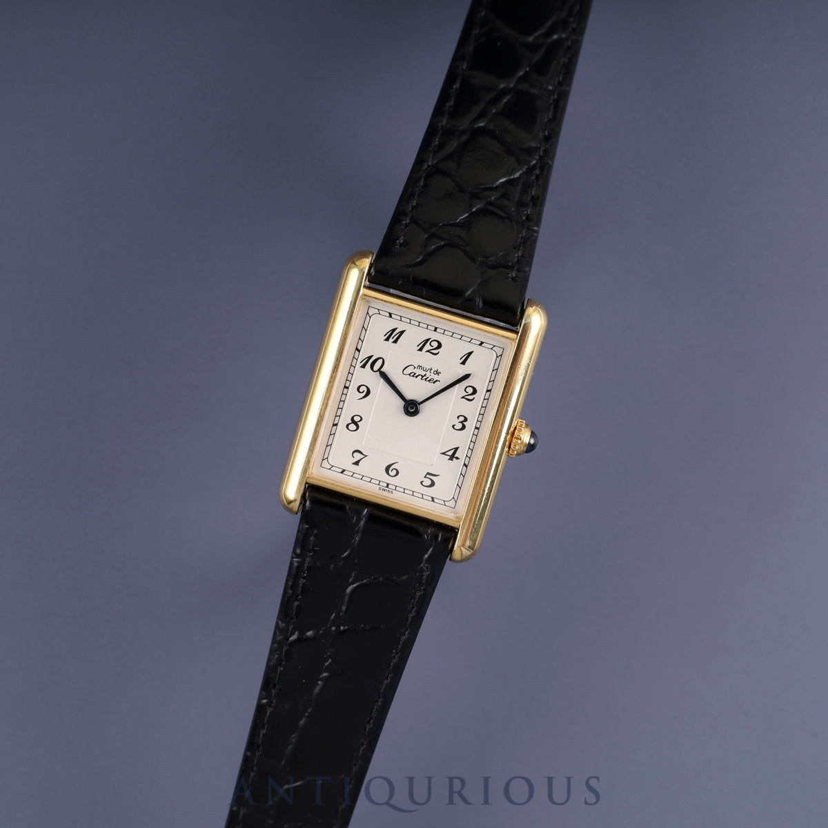 Cartier Must Tank LM 590005 Quartz Cal.90 SV925 Leather Genuine Buckle (GP) Arabic Dial Overhauled and Finished to Like New