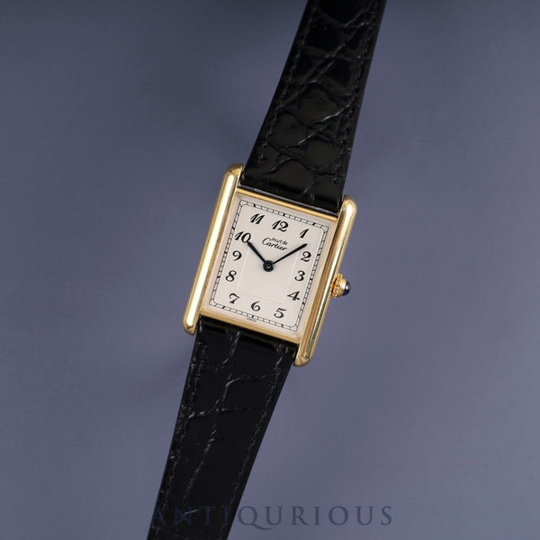 Cartier Must Tank LM 590005 Quartz Cal.90 SV925 Leather Genuine Buckle (GP) Arabic Dial Overhauled and Finished to Like New