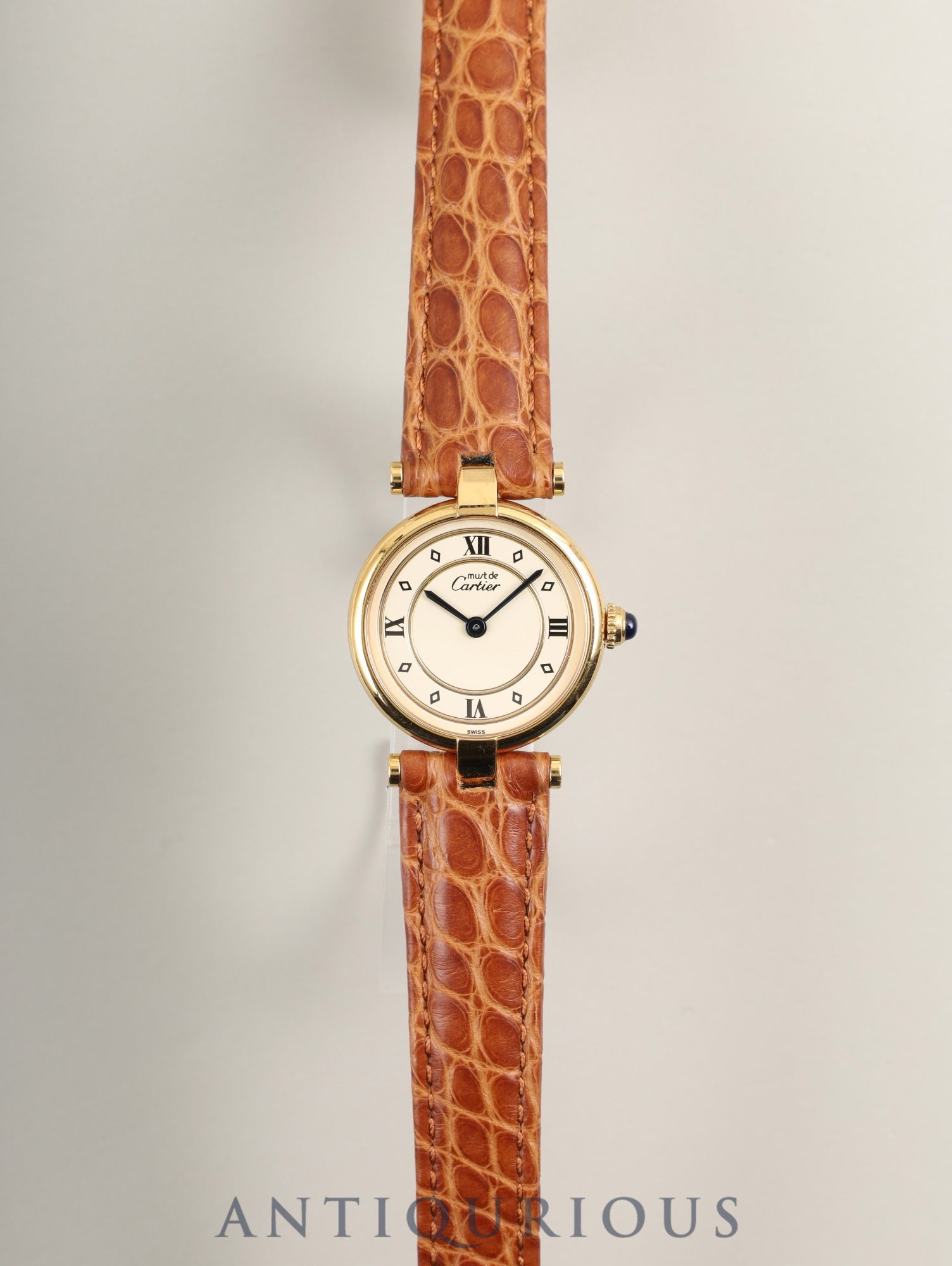 Cartier Must Vendôme VLC SM 590004 Quartz SV925 Leather Watch with Genuine D-buckle (GP) Ivory 4-point Roman Dial Overhauled