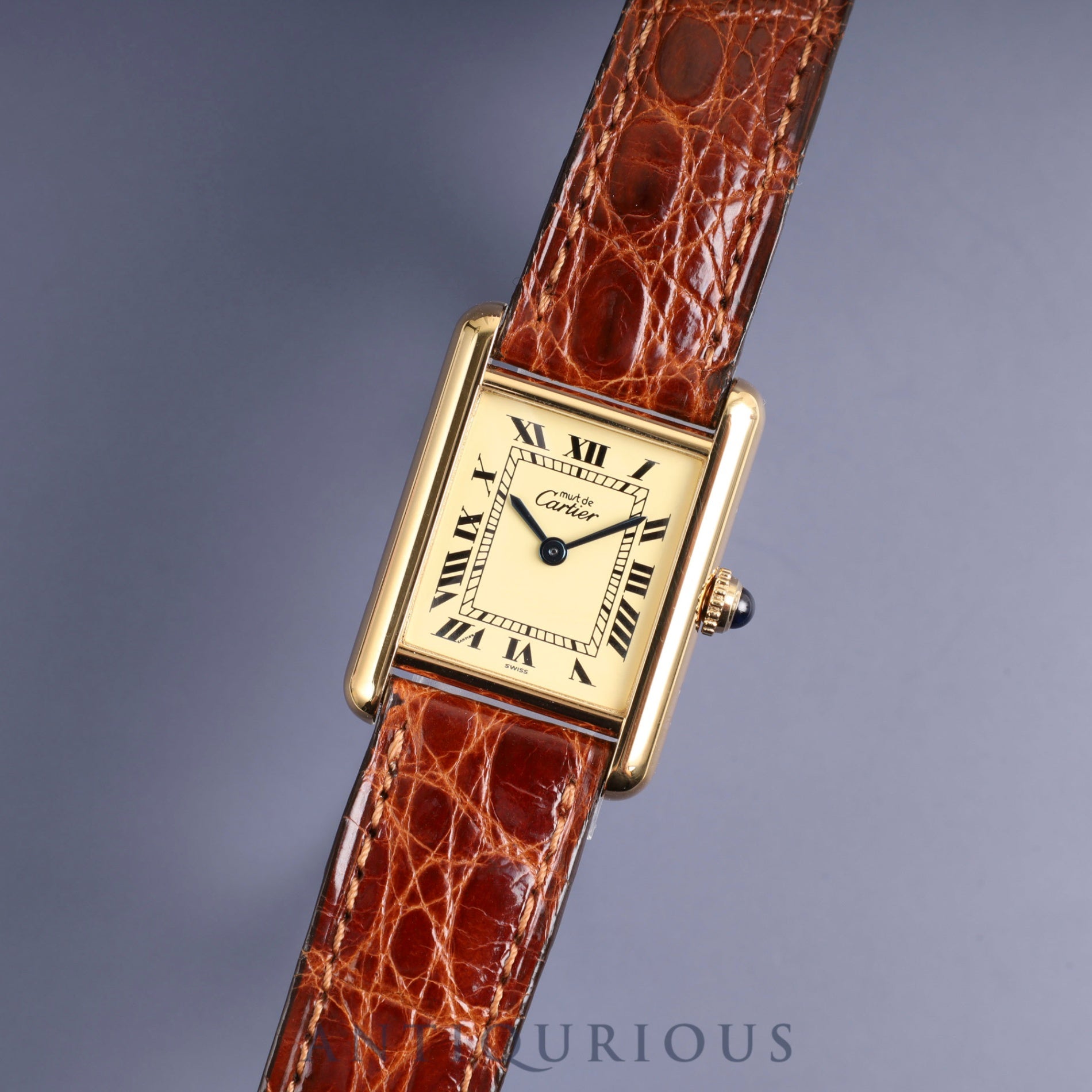 カルティエ マストタンク SM 1613 クォーツ Cal.057.08 SV925 純正革ベルト 純正尾錠(GP)アイボリーローマン文字盤 箱 保証書(ブランク)オーバーホール済み