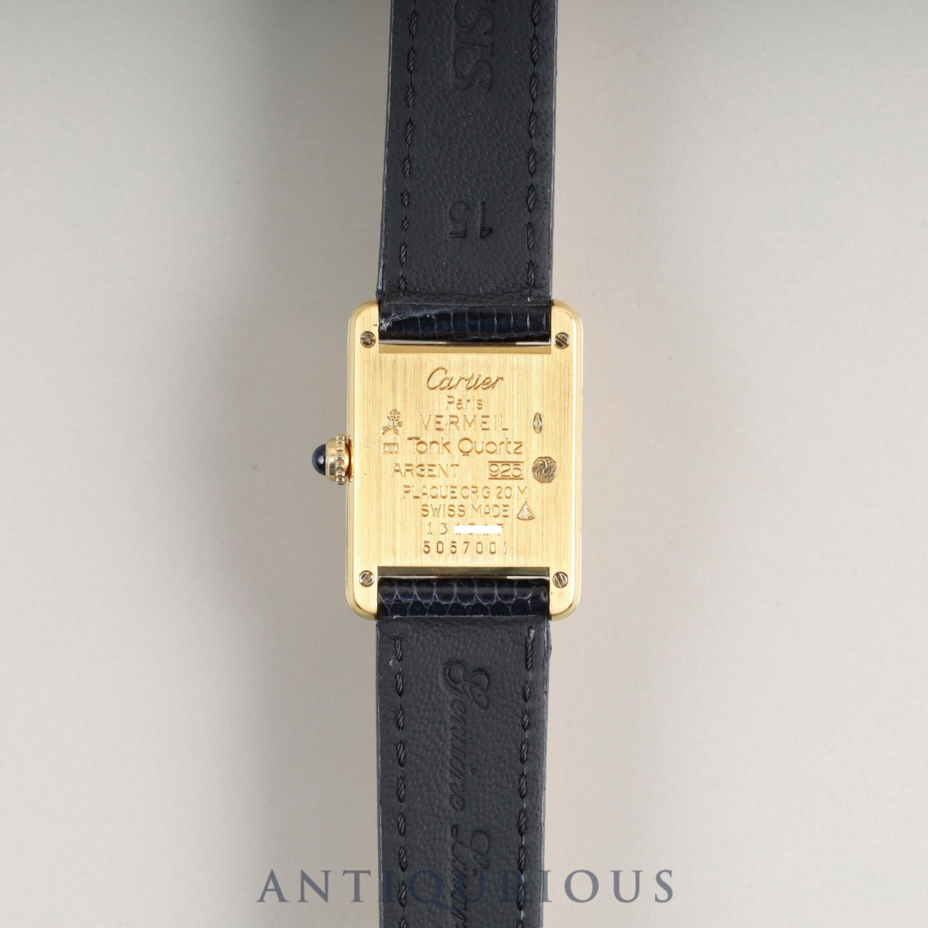 Cartier Must Tank SM W1003153 / 5057001 Quartz Caliber 057 SV925 Leather Strap with Genuine GP Buckle Ivory Roman Dial Overhauled and Finished to Look Like New