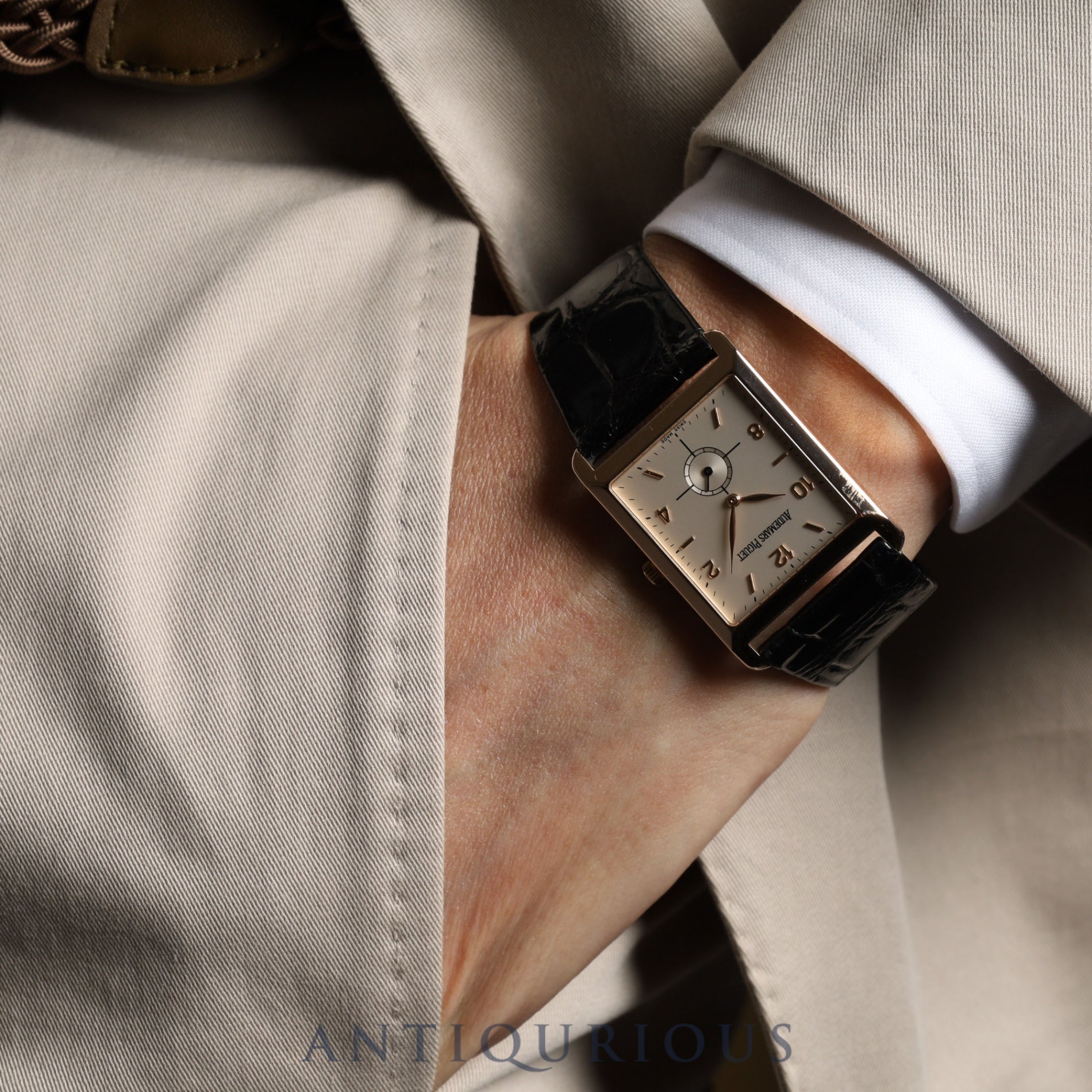 Audemars Piguet Rectangular OR4918/002 Manual winding Cal.2085 PG Leather Silver dial Warranty card (1995)