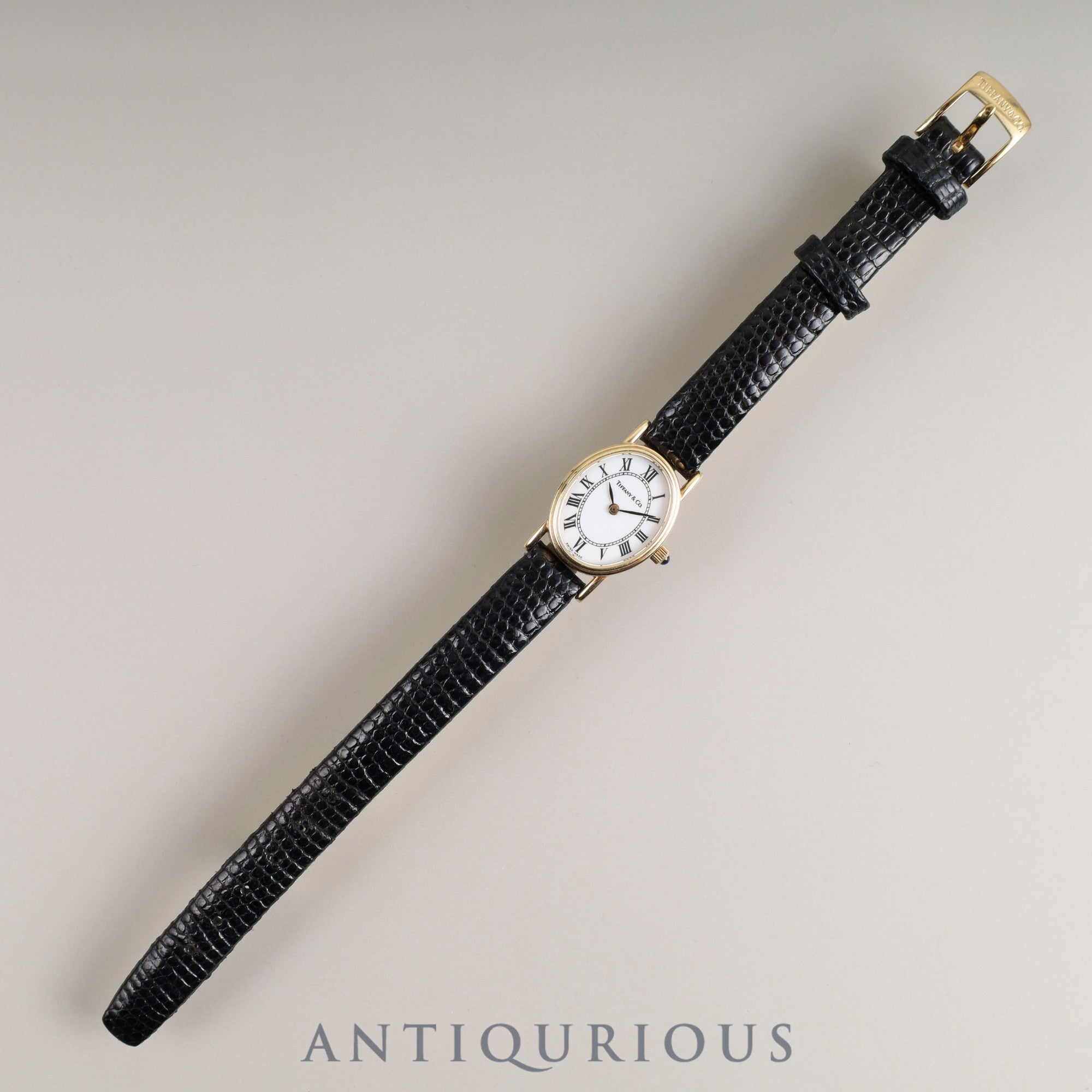 ティファニー オーバル クォーツ Cal.976.001 14K 純正革ベルト 純正尾錠(GP) ホワイトローマン文字盤 箱 オーバーホール済み