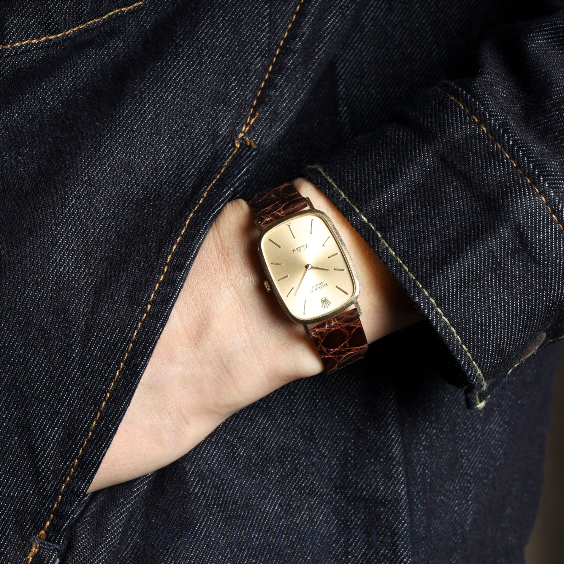 ロレックス チェリーニ 4113 手巻き Cal.1600 750 革 純正尾錠(GP)シャンパン文字盤 42番台(1974年)オーバーホール済み