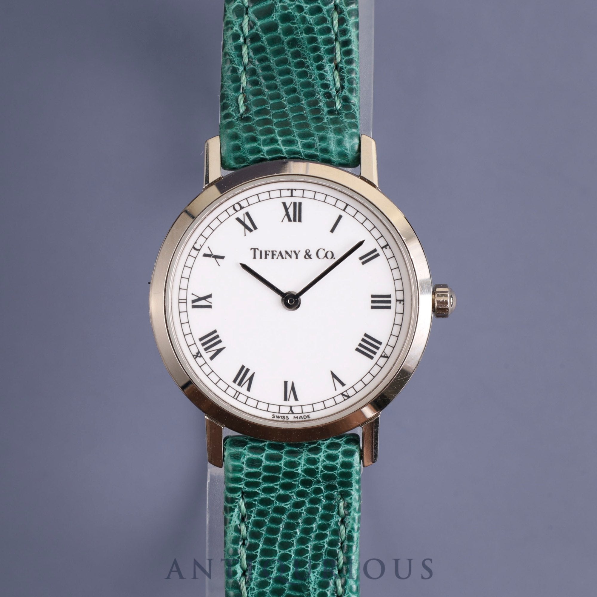 ティファニー ラウンドクラシック L1560 クォーツ WG 純正革ベルト 純正尾錠(SS) ホワイトローマン文字盤 24mm