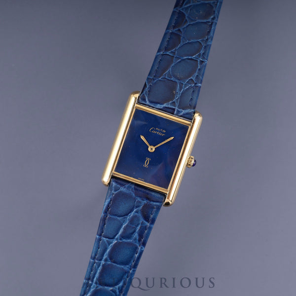 Cartier Must Tank LM Manual winding Cal.78-1 SV925 Leather Genuine buckle (GP) Lapis lazuli dial Overhauled