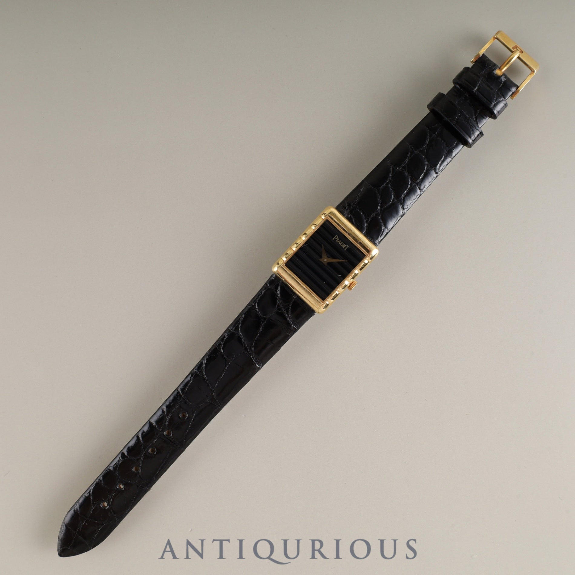 ピアジェ レクタンギュラー 40800 手巻き Cal.4P1 750 革 純正尾錠(750) ブラック文字盤 オーバーホール済み