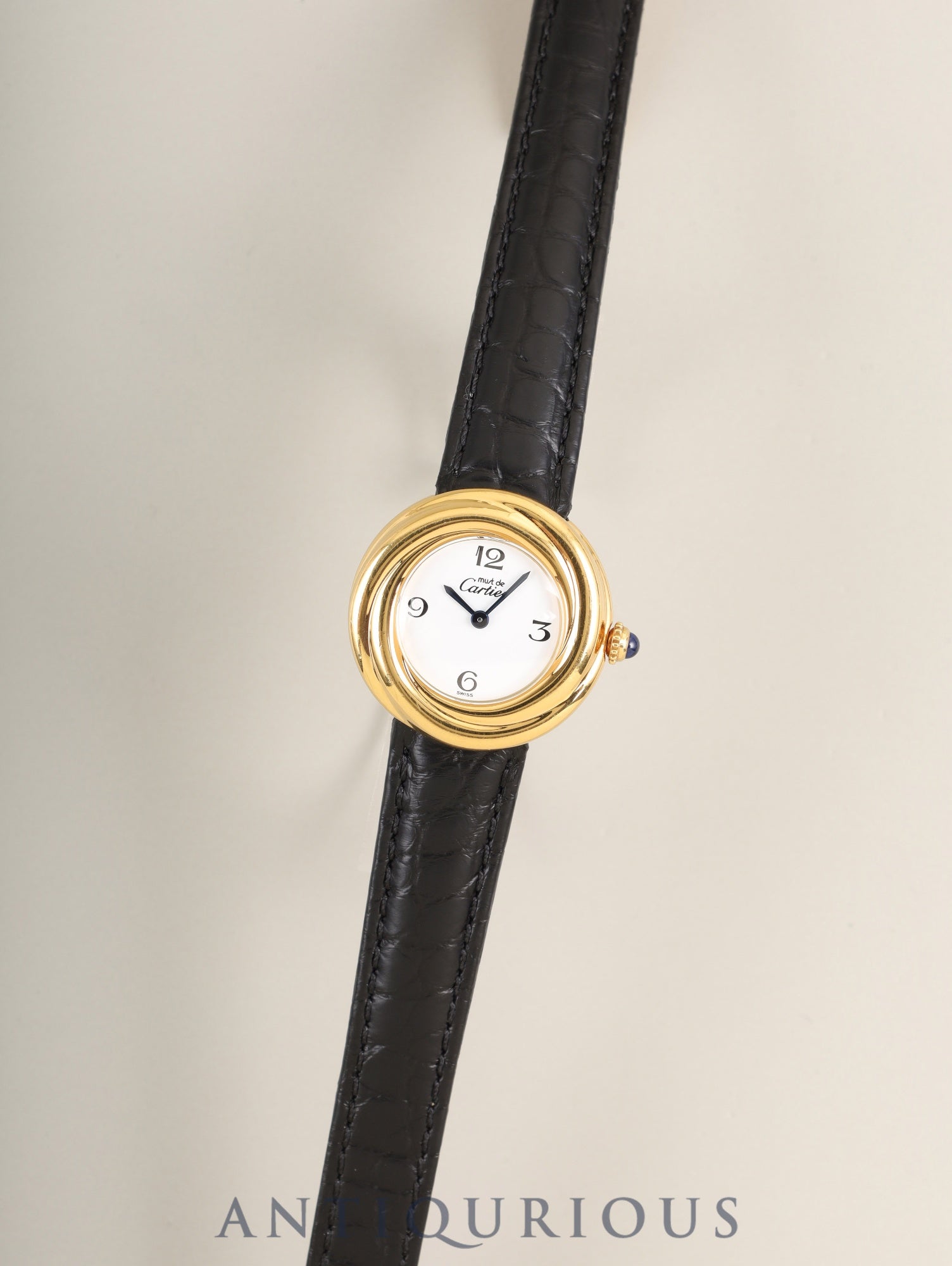 カルティエ マストトリニティ W1010844 / 2735 クォーツ SV925 革 純正Dバックル(GP) 飛びアラビア文字盤(SWISS表記)カルティエブティックにてコンプリートサービス(フルメンテナンス)済み