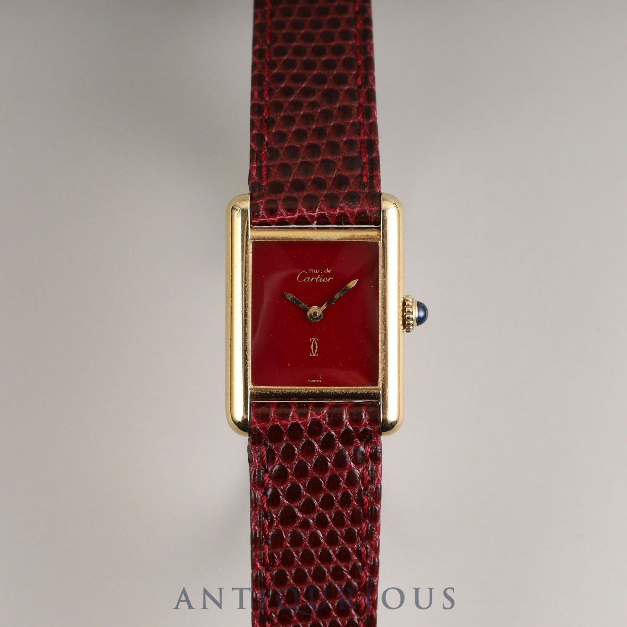 カルティエ マストタンク SM 手巻き Cal.78-1 SV925 革 純正尾錠(GP) ガーネットダイアル ボルドー文字盤 オーバーホール済み