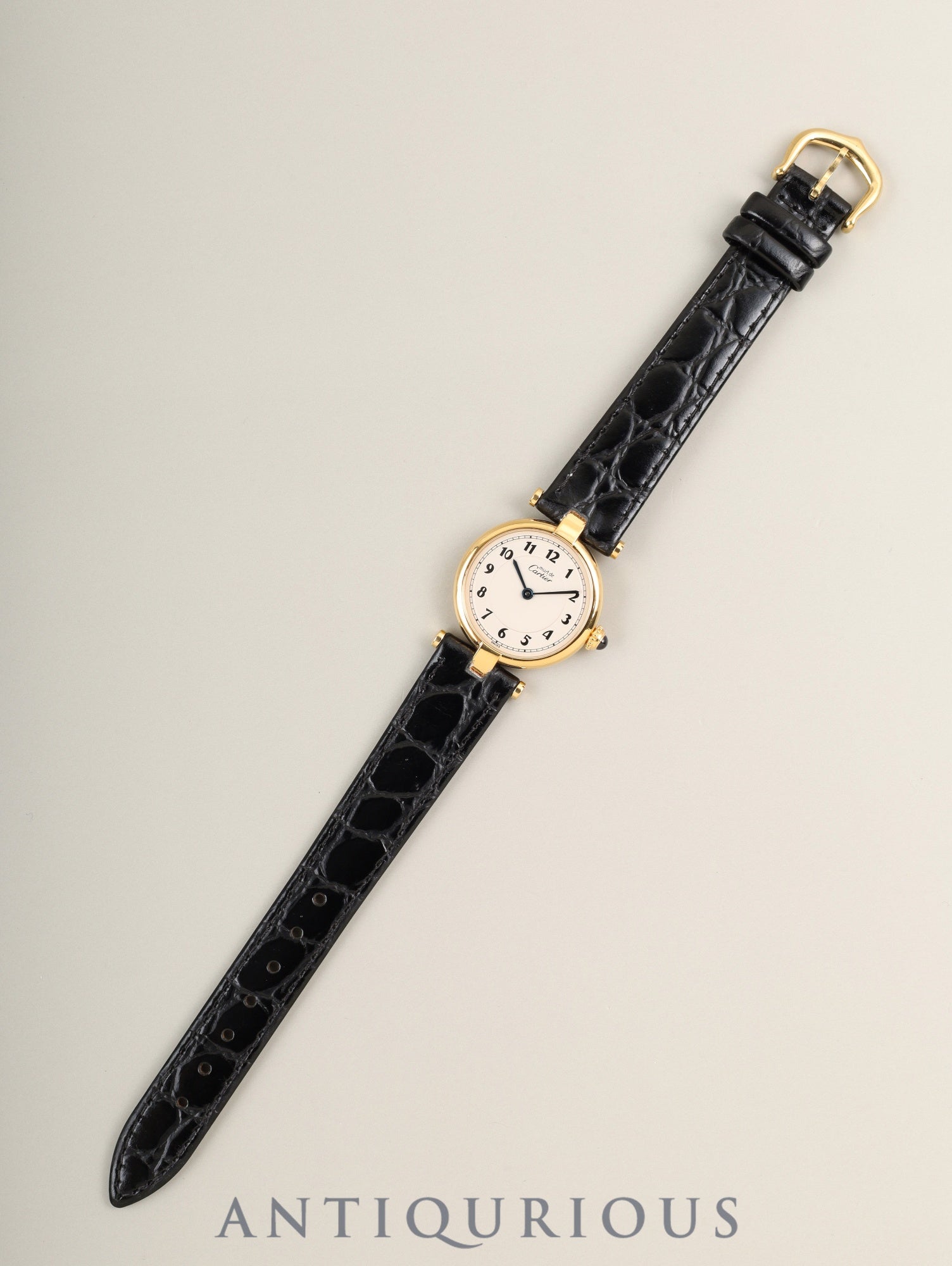 Cartier Must Vendome VLC SM 590004 Quartz Cal.90 SV925 Leather Original Pin Buckle (GP) Arabic Dial (SWISS marking) Overhauled