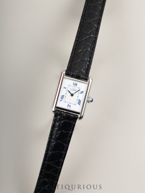 Cartier Must Tank MM W1014054 / 2416 Quartz Cal. 057 SV925 Leather Strap with Genuine D-Buckle (Stainless Steel) White Roman CC Dial Box Overhauled