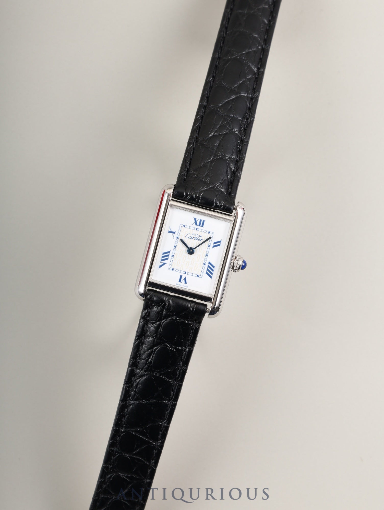 Cartier Must Tank MM W1014054 / 2416 Quartz Caliber 057 SV925 Leather Strap with Genuine D-Clasp (Stainless Steel) White Roman CC Dial (SWISS MADE Marking) Box Overhauled
