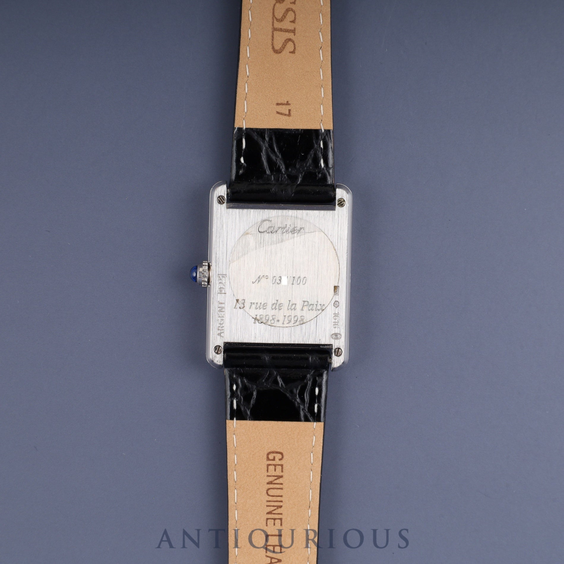 Cartier Must Tank LM 1616 Quartz Caliber 90 SV925 Leather Strap with Genuine Stainless Steel Buckle, White Roman Dial, Commemorative Engraving, Limited Edition of 100, Overhauled