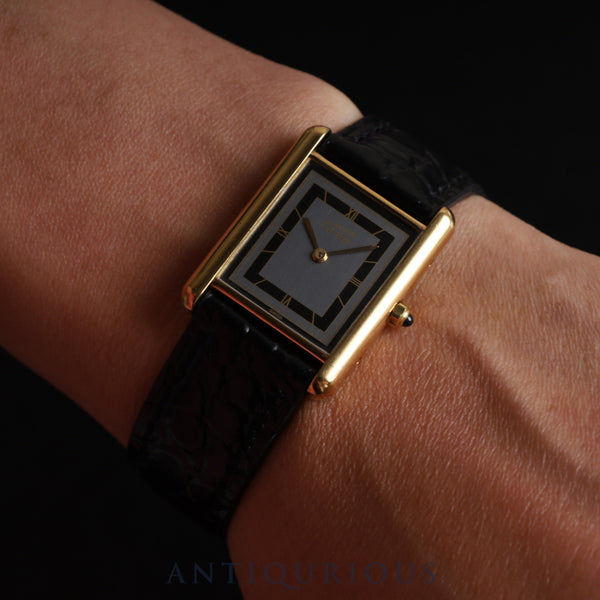 カルティエ マストタンク LM6 81006 クォーツ Cal.81 SV925 革 純正尾錠(GP) グレー飛びローマン文字盤 1982年頃~1995年頃 オーバーホール済み