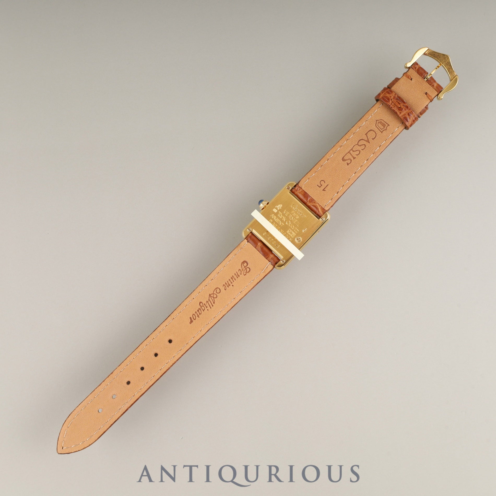 Cartier Must Tank SM 5057001 Quartz Caliber 057 SV925 Leather Strap with Genuine GP Buckle Ivory Roman Dial Overhauled and Finished to Look Like New