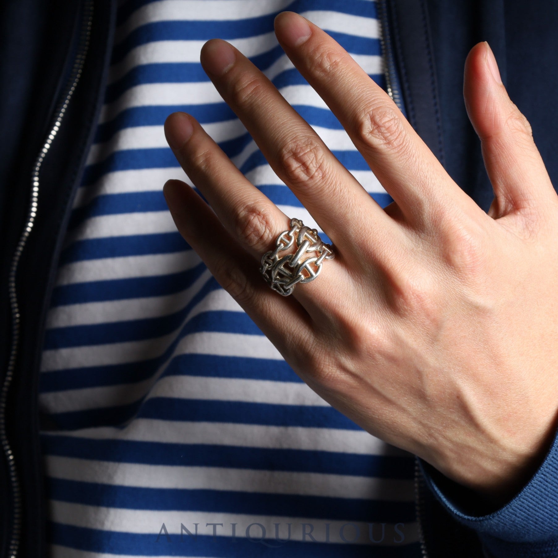 Hermes Chaine d'Ancre Enchaine GM Ring, Sterling Silver #55, Box, 22nd Anniversary