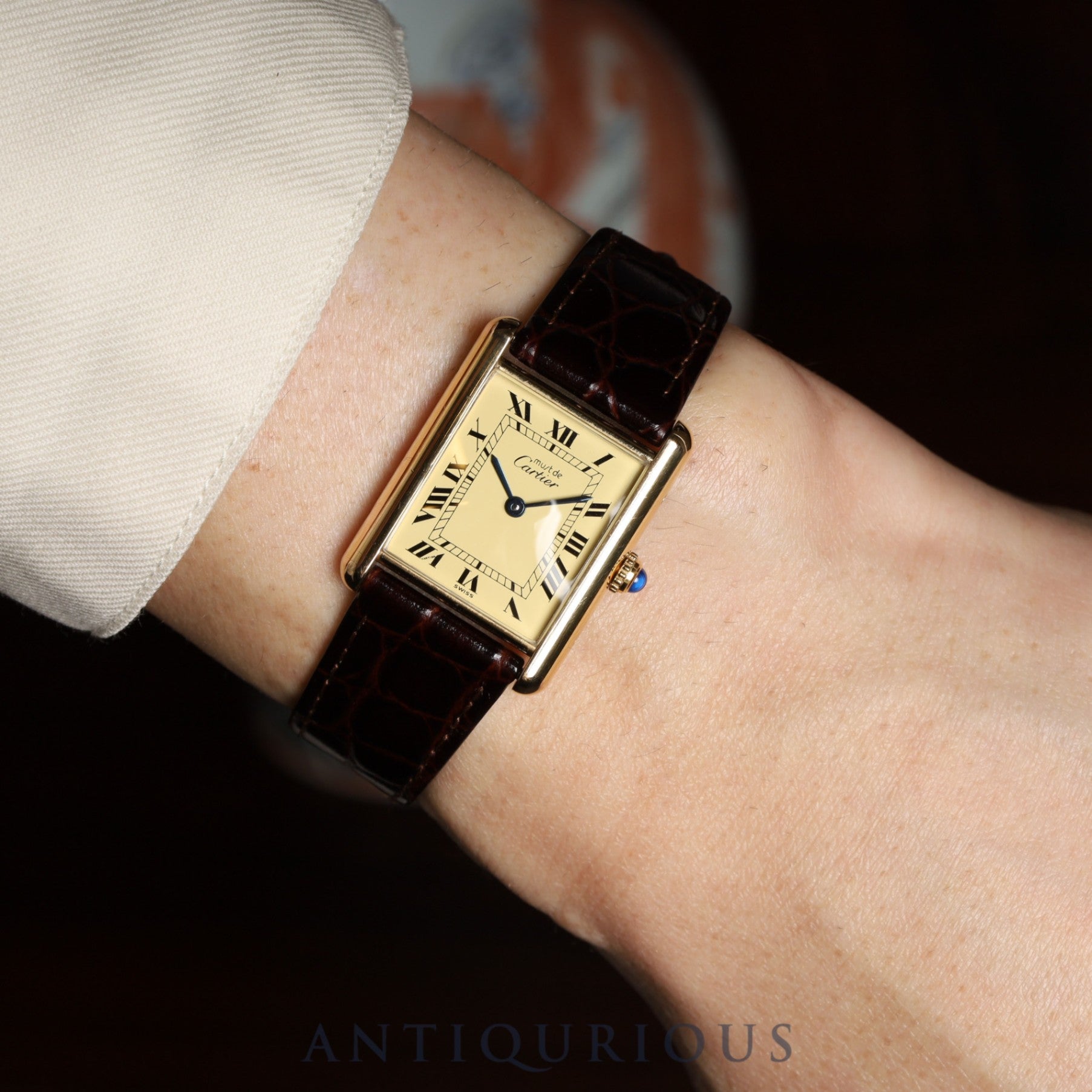 カルティエ マストタンク LM W1002753 / 590005 クォーツ Cal.90 SV925 革 純正尾錠(GP)アイボリーローマン文字盤 オーバーホール済み