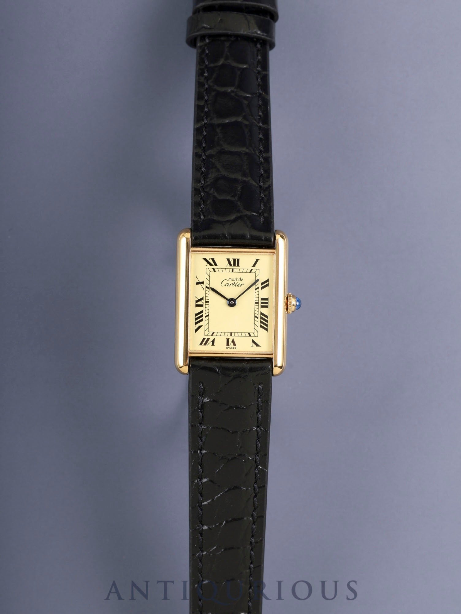 カルティエ マストタンク LM 590005 クォーツ Cal.690 SV925 革 純正ピンバックル(GP)アイボリーローマン文字盤(SWISS表記)箱 冊子