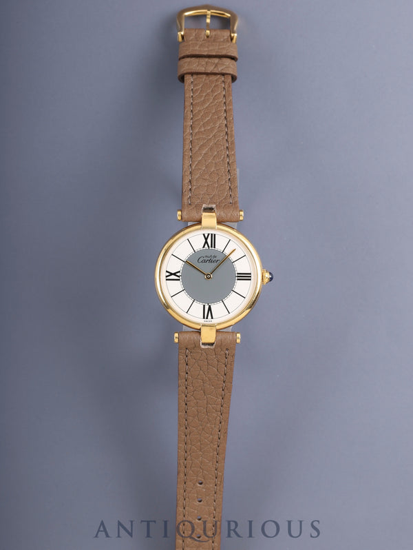 カルティエ マスト ヴァンドーム VLC LM 590003 クォーツ Cal.90 SV925 革 純正ピンバックル(GP) グレー飛びローマン文字盤 オーバーホール済み
