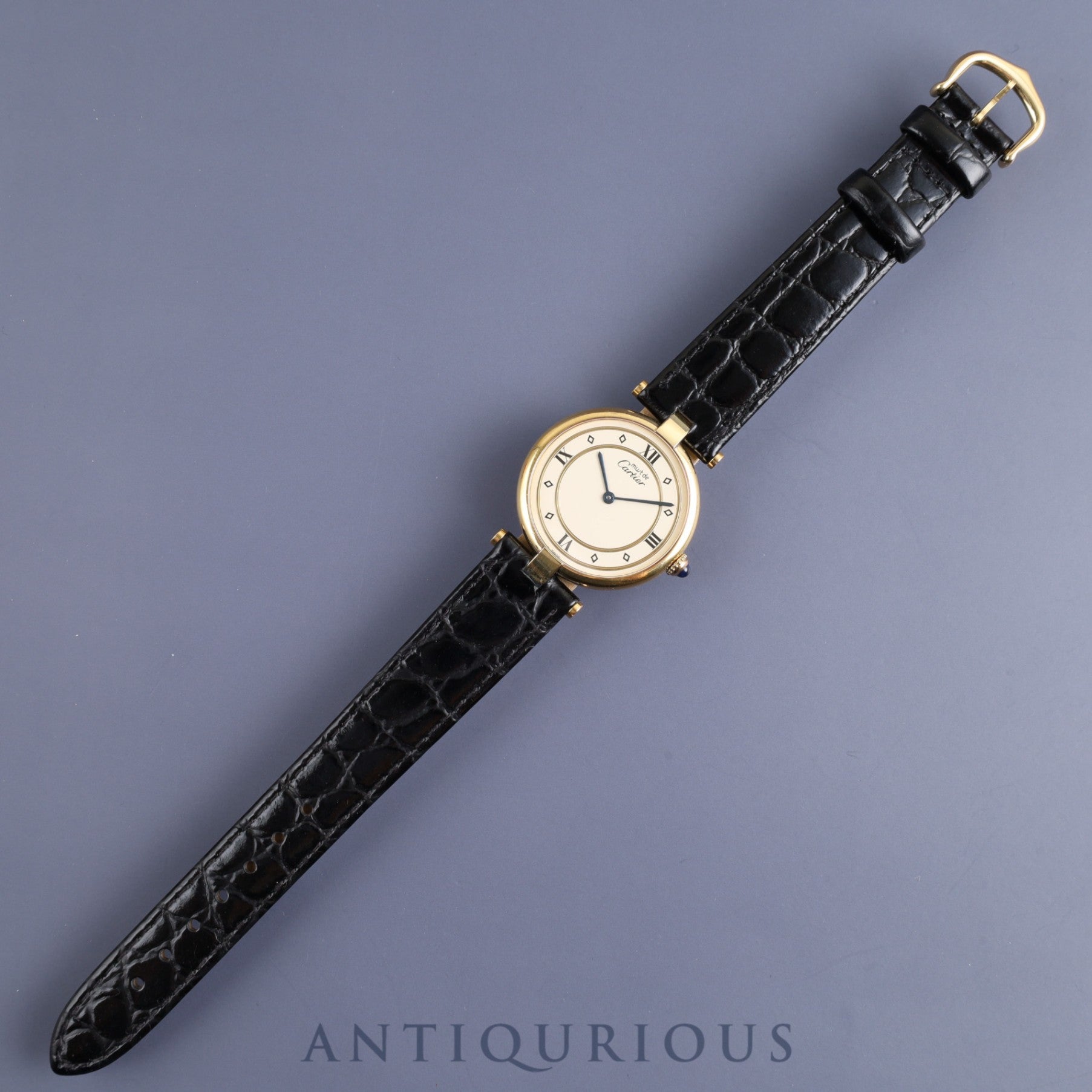 Cartier Must VLC Vendome LM 590003 Quartz Cal.690 SV925 Leather Genuine Buckle (GP) Ivory Dial Overhauled