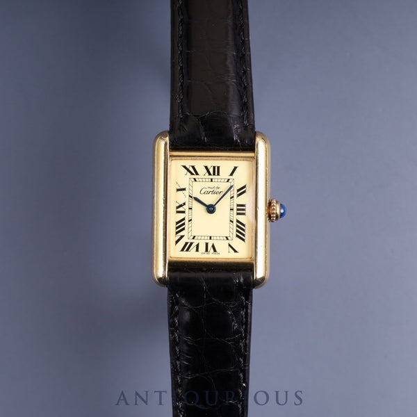 Cartier Must Tank MM W1017354 / 2415 Quartz Cal.057 SV925 Leather Genuine D-buckle (GP) Ivory Roman dial Overhauled