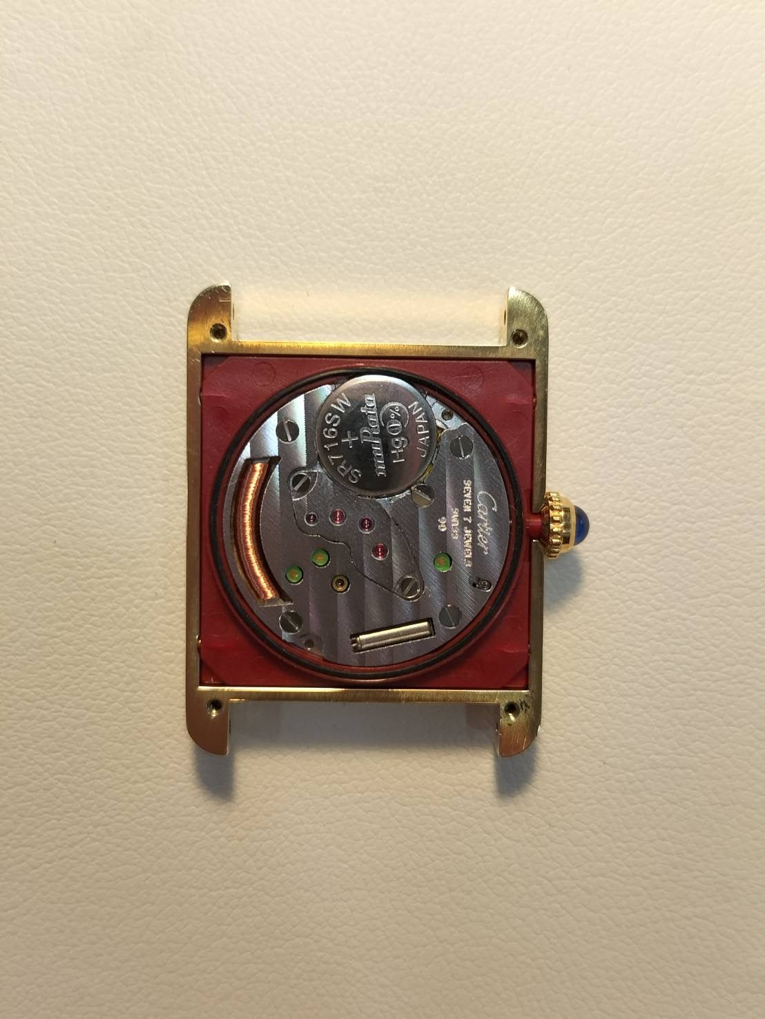 CARTIER MUST TANK LM 1615 Quartz Cal.90 SV925 Leather Genuine D-buckle (GP) Trinity dial Overhauled