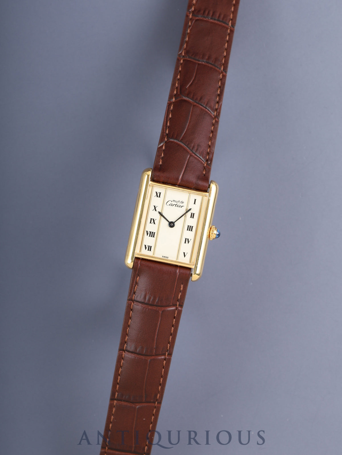 Cartier Must Tank LM 590005 Quartz Caliber 90 SV925 Leather Straight Roman Dial (SWISS Marking) Overhauled and Polished to Look Like New