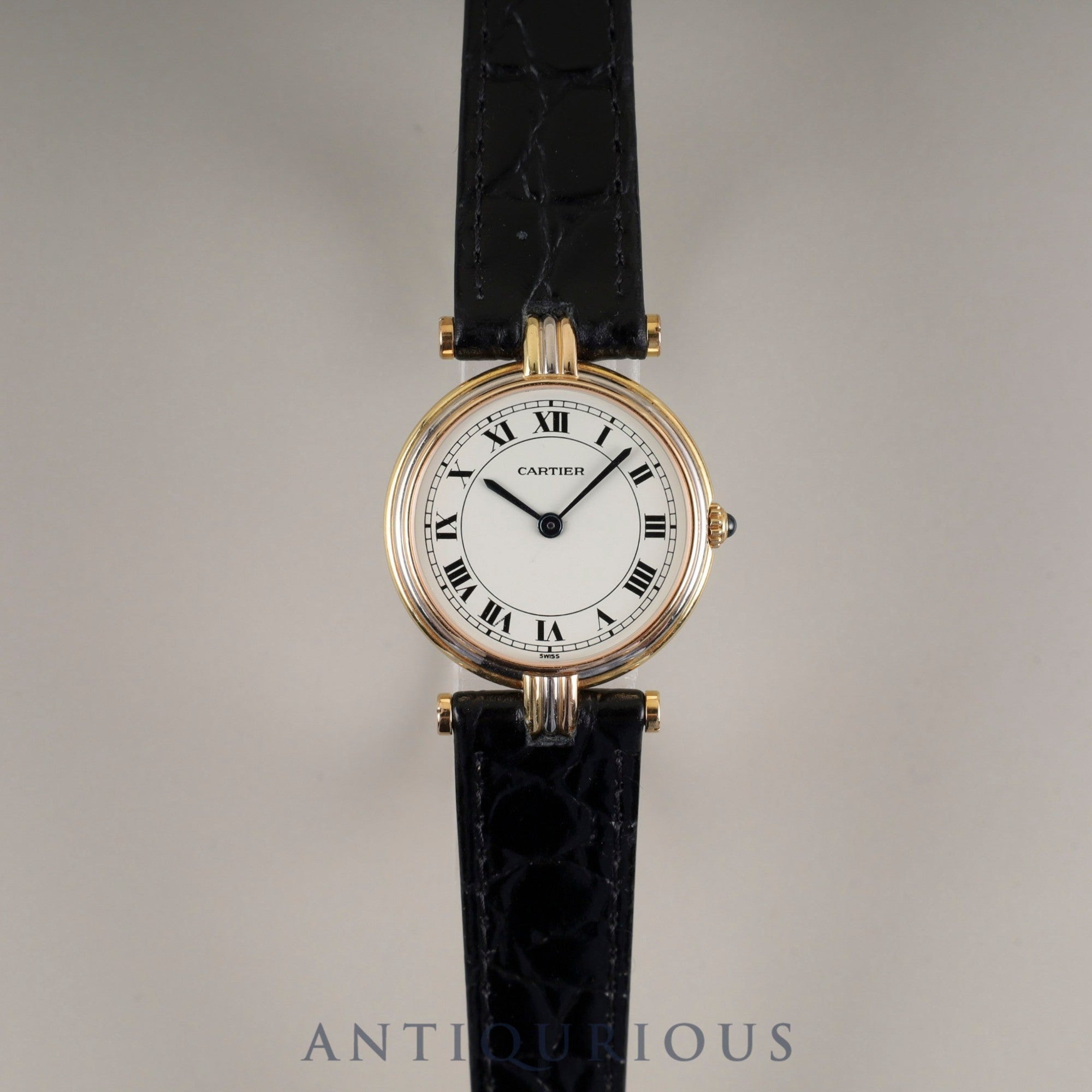 カルティエ ヴァンドーム トリニティ VLC SM 881004 クォーツ Cal.81 750 革 純正尾錠(GP) ホワイトローマン文字盤 オーバーホール済み