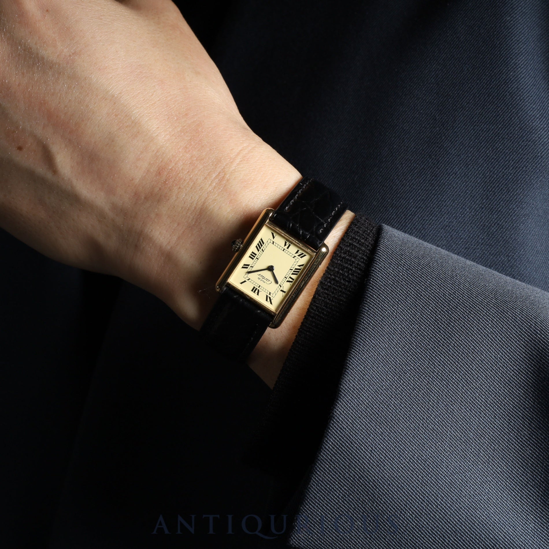 Cartier Must Tank LM Manual Winding SV925 Leather Watch with Genuine GP Buckle, Ivory Roman Dial, Overhauled