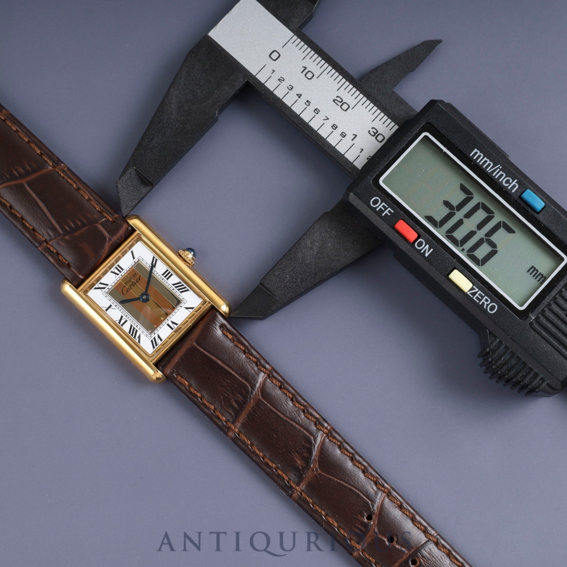 Cartier Must Tank LM 590005 Quartz SV925 Leather Genuine Buckle (GP) Front Trinity Dial Box Booklet Warranty (1990) Complete service completed at Cartier boutique