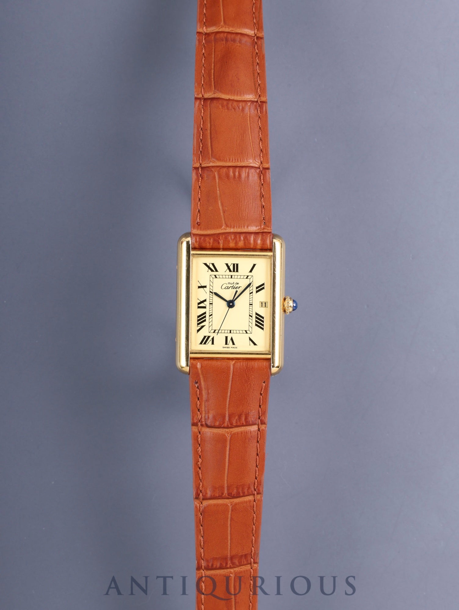 Cartier Must Tank GM (XL) W1017454 / 2413 Quartz Cal.687 SV925 Leather Genuine Deployant Buckle (GP) Ivory Roman Dial (SWISS MADE) Overhauled