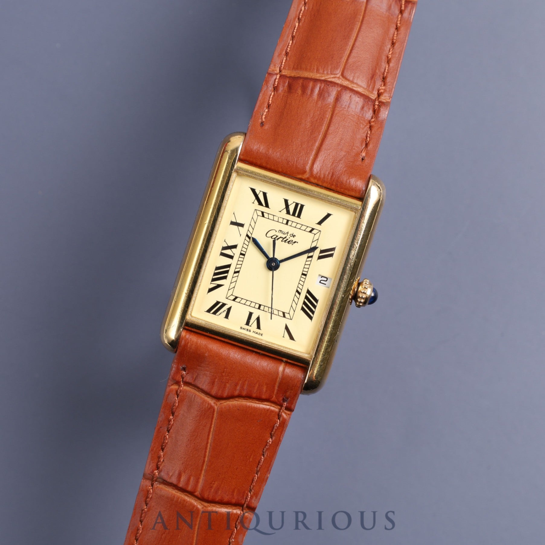 Cartier Must Tank GM (XL) Date QZ SV925 Leather Genuine Buckle (GP) Ivory Dial Box Overhauled