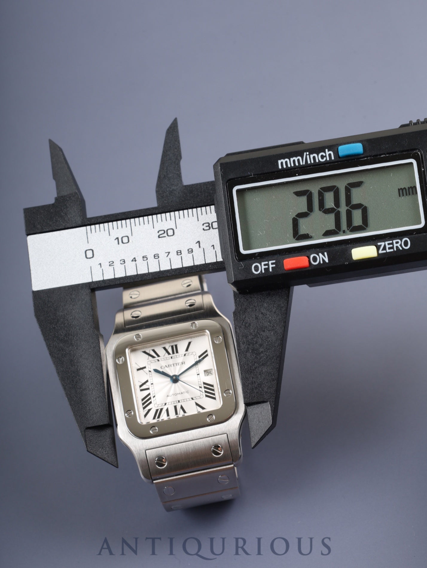 Cartier Santos Galbee LM 2319 Automatic Stainless Steel Watch with Silver Guilloche Dial, Box, Booklet, Warranty Card, Complete Serviced at a Cartier Boutique