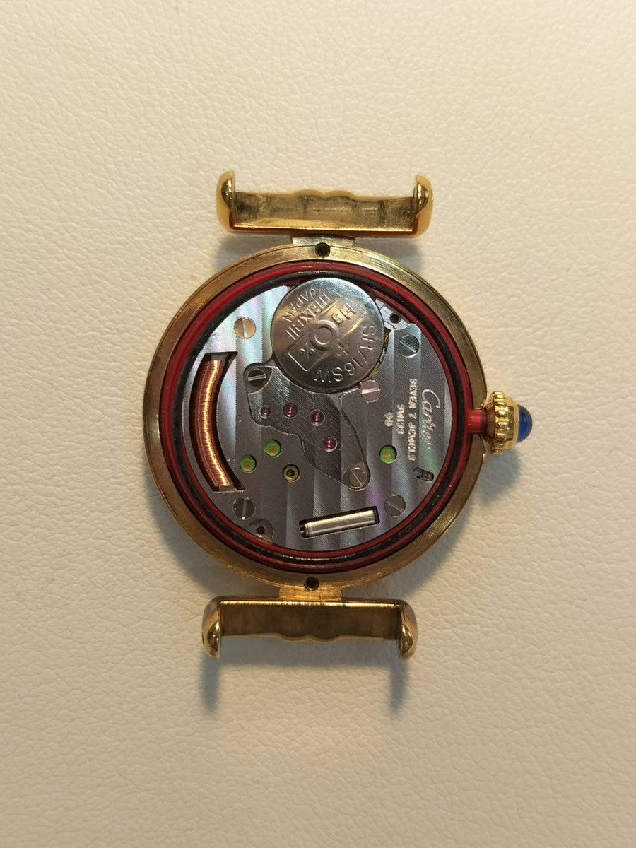 Cartier Must Colisee W1000653 / 590002 Quartz Caliber 90 SV925 with Genuine Leather Strap and Genuine GP Buckle. Ivory Roman Dial. Overhauled.