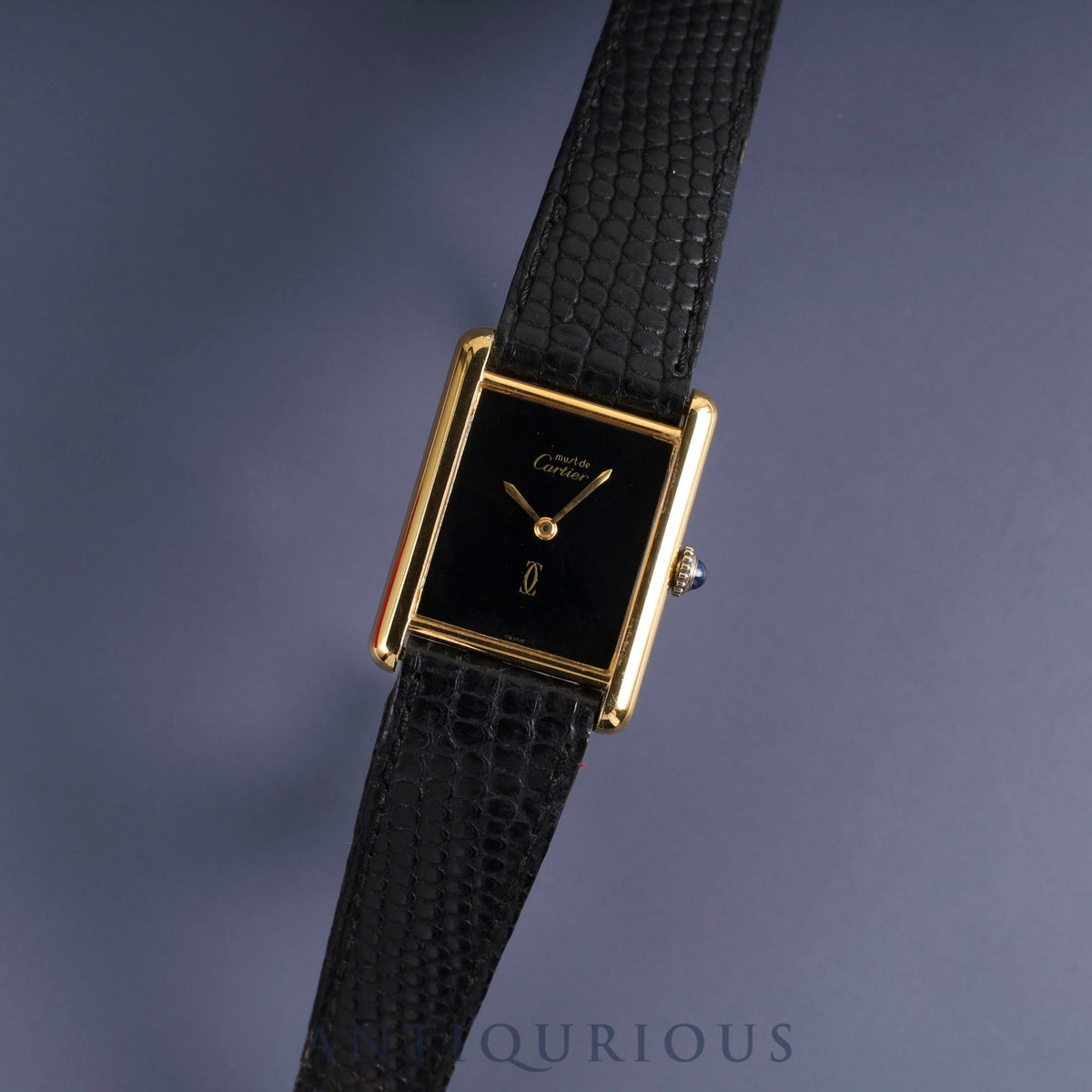 Cartier Must Tank LM Manual Winding Cal. 78-1 SV925 Genuine Leather Strap Genuine Buckle (GP) Black Onyx Dial Circa 1976-1981 Box Overhauled