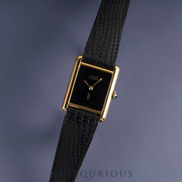 Cartier Must Tank LM Manual Winding Cal. 78-1 SV925 Genuine Leather Strap Genuine Buckle (GP) Black Onyx Dial Circa 1976-1981 Box Overhauled