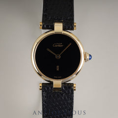 カルティエ マスト ヴァンドーム VLC SM 18 クォーツ Cal.- SV925 純正革ベルト 純正尾錠(GP) オニキス文字盤  カルティエブティックにてコンプリートサービス済み