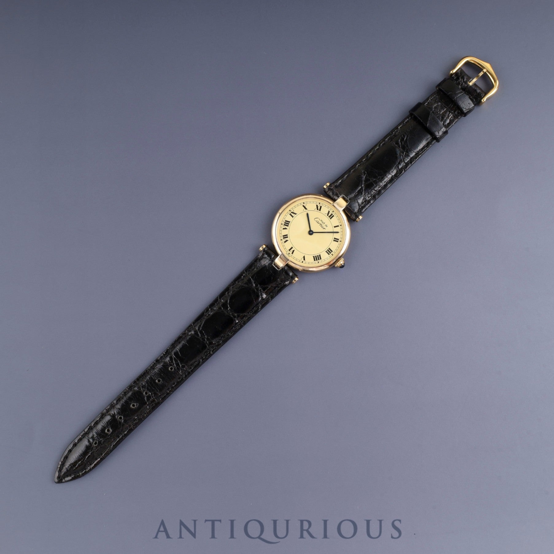 Cartier Must Vendôme VLC LM 590003 Quartz Caliber 90 SV925 Leather Strap with Genuine GP Buckle, Ivory Roman Dial, Overhauled